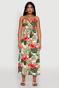 Womens Airy Tropical Floral Empire Waist Dress, Multi, Size S