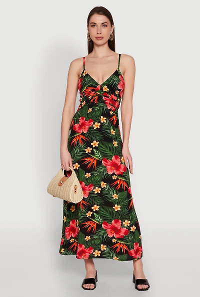 Womens Airy Tropical Floral Print Empire Waist Dress, Multi, Size XL