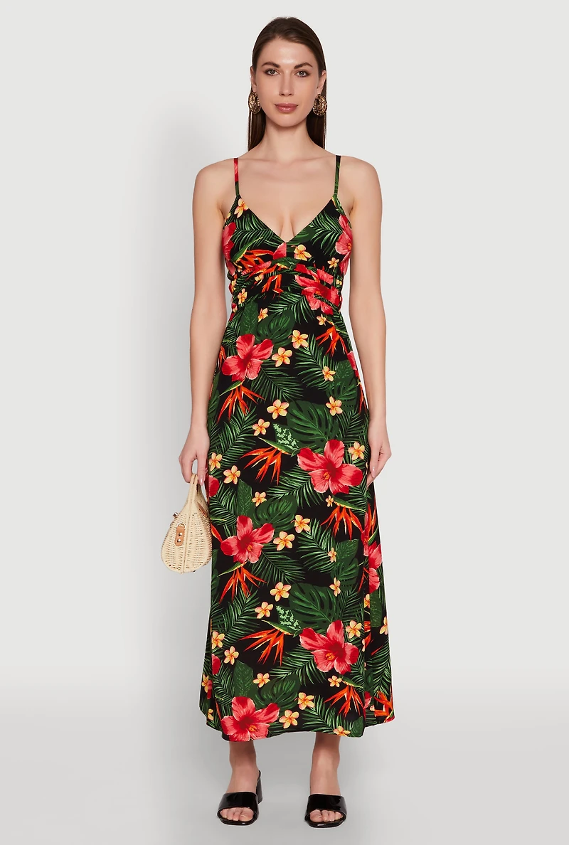 Womens Airy Tropical Floral Print Empire Waist Dress, Multi, Size XL