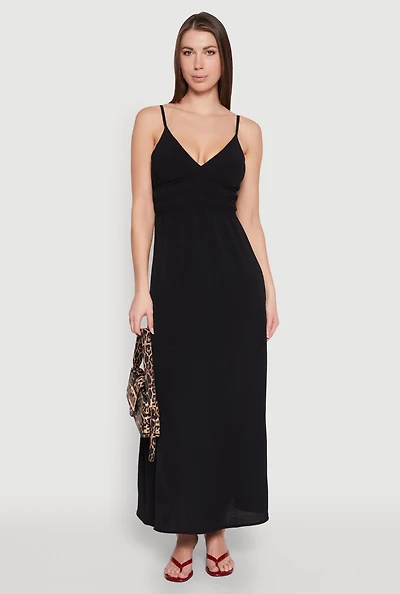 Womens V Neck Empire Waist Maxi Dress, M