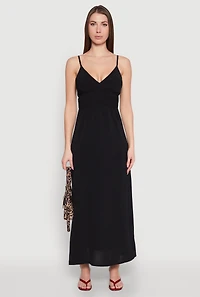 Womens V Neck Empire Waist Maxi Dress, Black, Size S