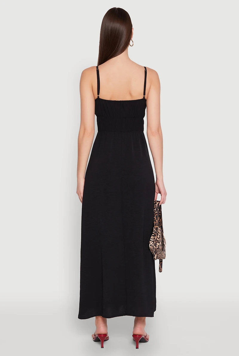 Womens V Neck Empire Waist Maxi Dress, Black, Size S