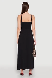 Womens V Neck Empire Waist Maxi Dress, Black, Size S