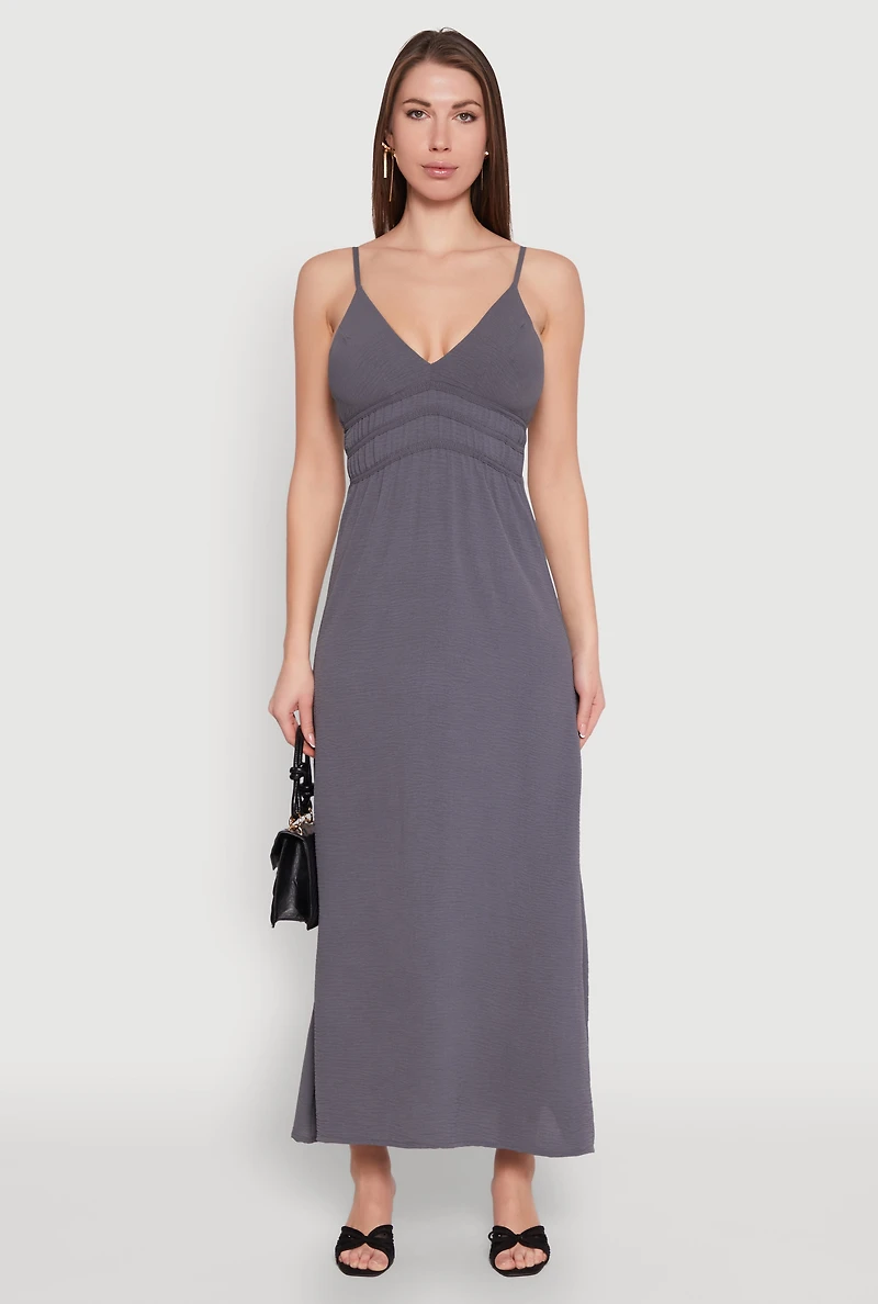 Womens V Neck Empire Waist Maxi Dress, Grey, Size M