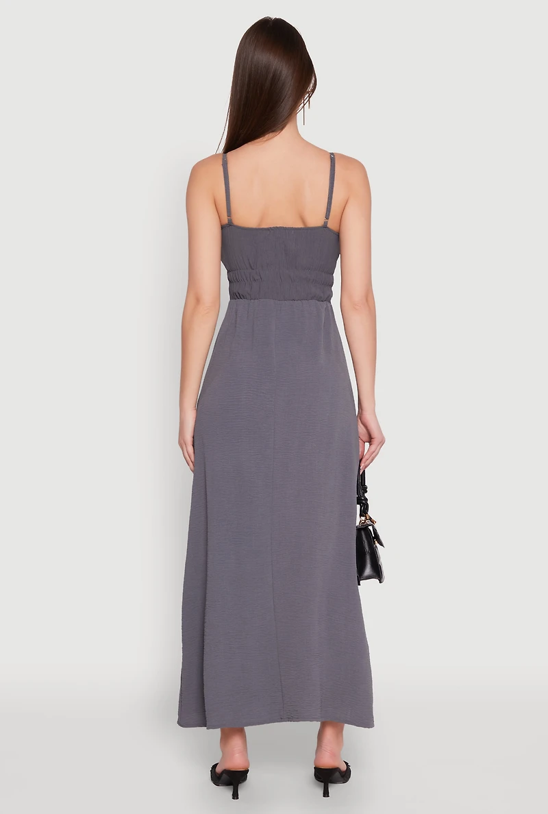 Womens V Neck Empire Waist Maxi Dress, Grey, Size S