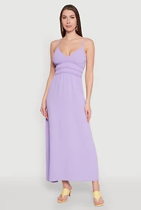 Womens V Neck Empire Waist Maxi Dress, Purple, Size M