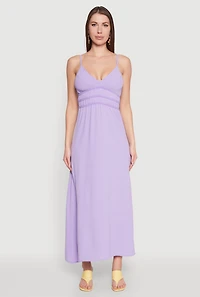 Womens V Neck Empire Waist Maxi Dress, Purple, Size M