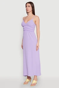 Womens V Neck Empire Waist Maxi Dress, Purple, Size M