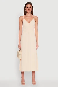 Womens V Neck Empire Waist Maxi Dress, Beige, Size M