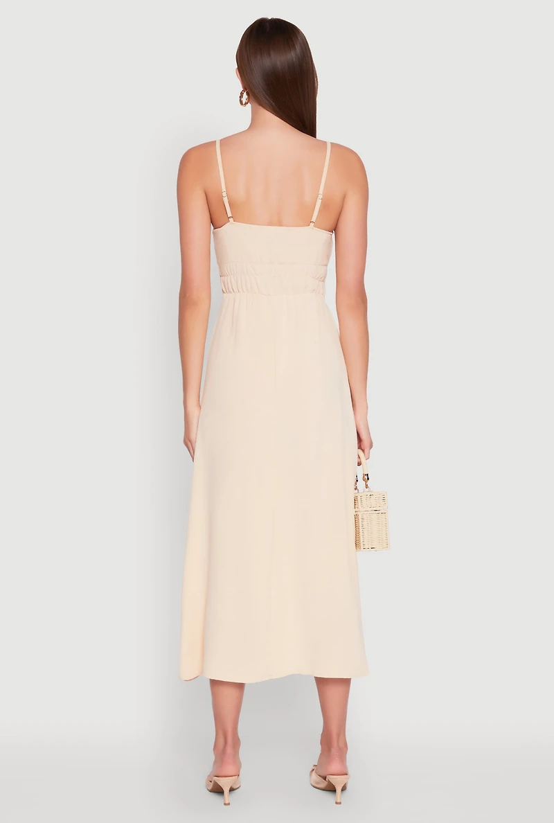 Womens V Neck Empire Waist Maxi Dress, Beige, Size S