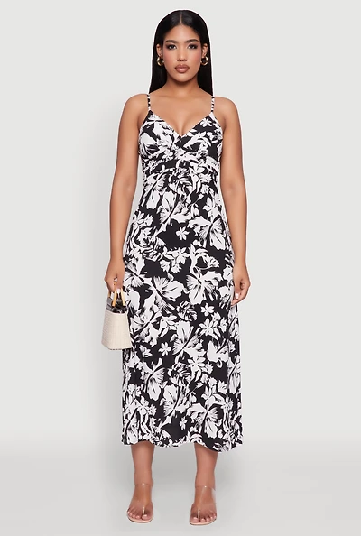 Womens Sleeveless Empire Waist Dress with V Neck, Multi, Size S