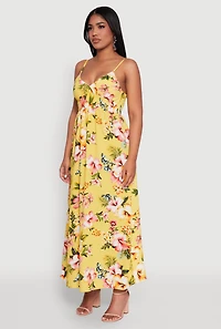 Womens Airy Floral V Neck Maxi Dress, Yellow, Size M