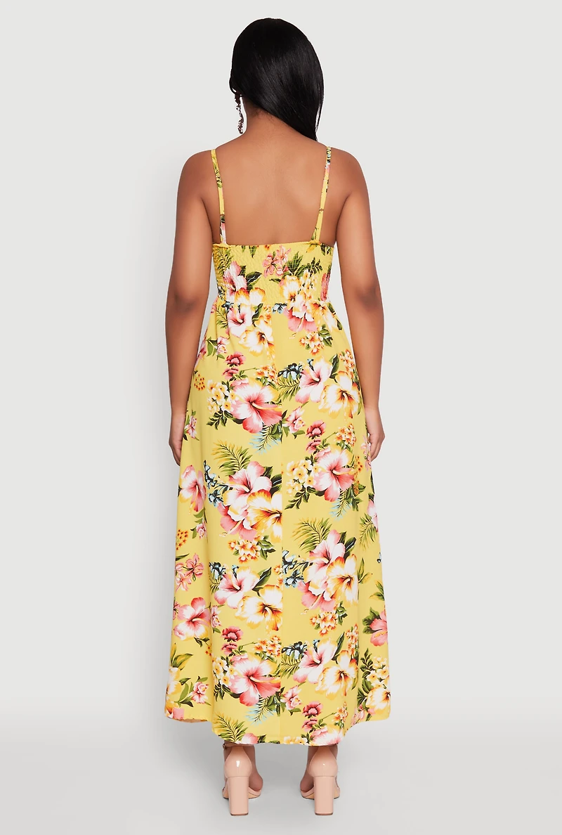 Womens Airy Floral V Neck Maxi Dress, Yellow, Size M