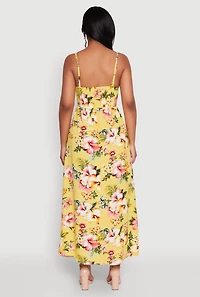 Womens Airy Floral V Neck Maxi Dress, Yellow, Size M