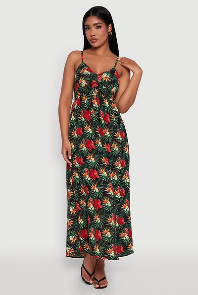 Floral Print Smocked Back Bustier Dress