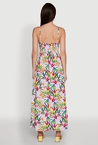 Womens Tropical Floral Maxi Dress with V Neck and Smocked Details, Multi, Size M