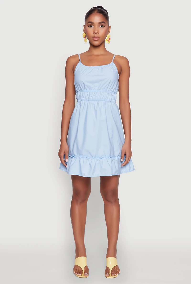 Womens Spaghetti Strap Empire Waist Mini Dress,