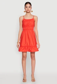 Womens Spaghetti Strap Empire Waist Mini Dress, Orange,