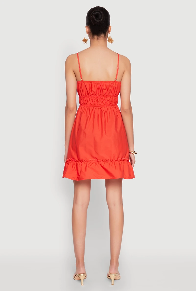 Womens Spaghetti Strap Empire Waist Mini Dress, Orange,