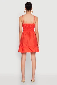 Womens Spaghetti Strap Empire Waist Mini Dress, Orange,