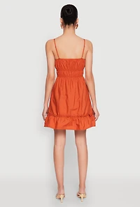 Womens Spaghetti Strap Empire Waist Mini Dress, Orange,