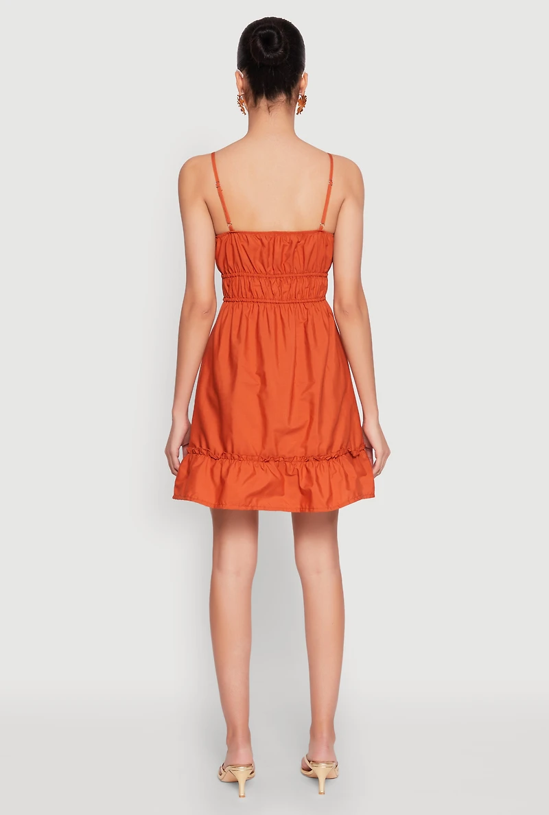 Womens Spaghetti Strap Empire Waist Mini Dress, Orange, Size S