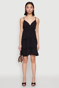 Womens Crepe Knit Tiered Midi Dress, Black,