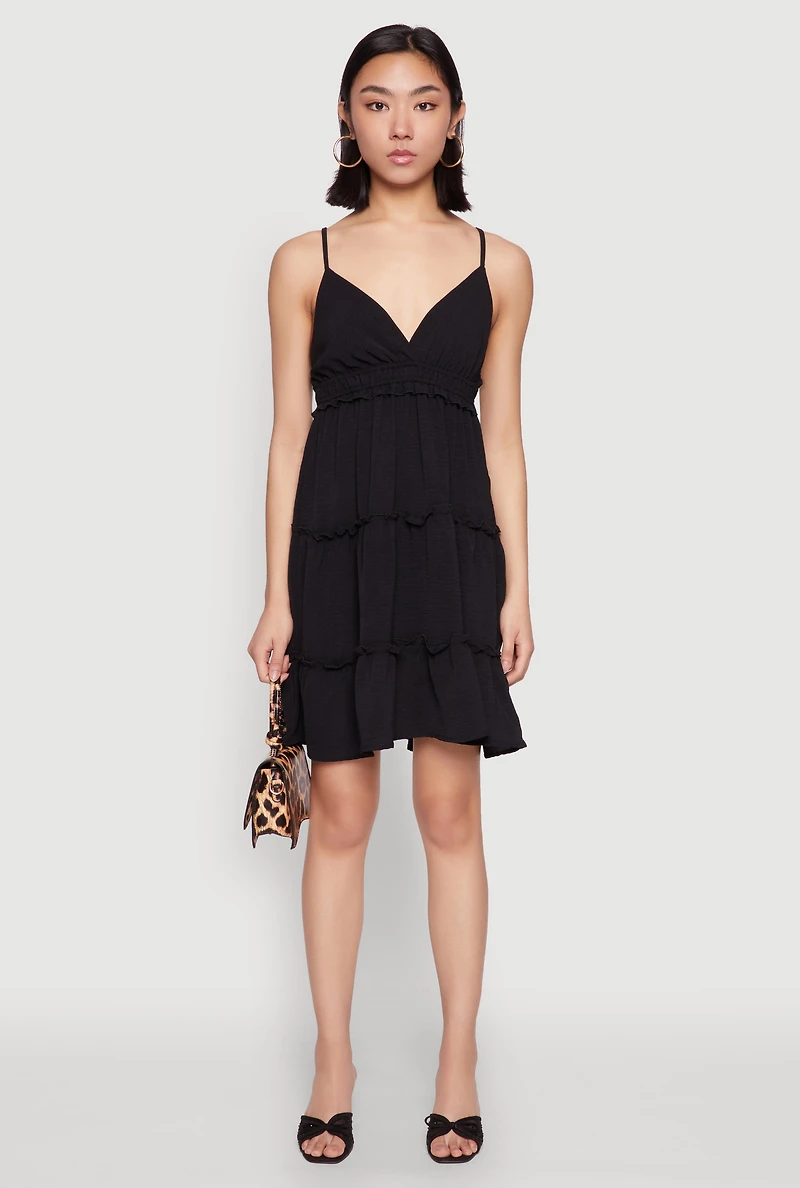 Womens Crepe Knit Tiered Midi Dress, Black, Size M