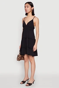 Womens Crepe Knit Tiered Midi Dress, Black,