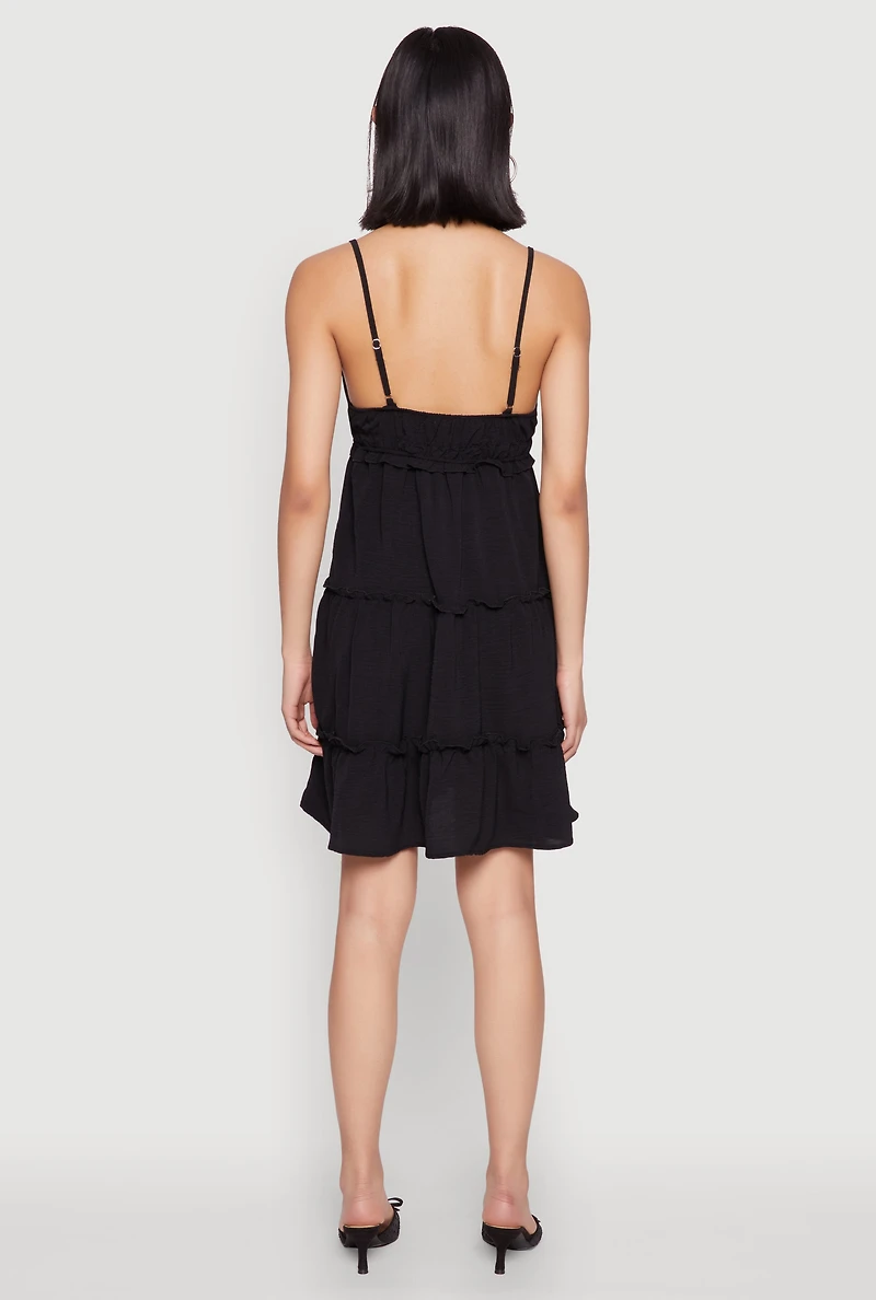 Womens Crepe Knit Tiered Midi Dress, Black,