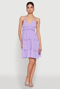 Womens Crepe Knit Tiered Midi Dress, Purple, Size S