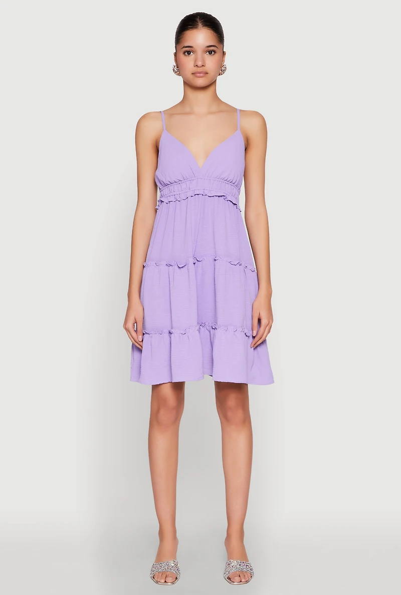 Womens Crepe Knit Tiered Midi Dress, Purple, Size S