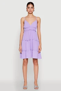 Womens Crepe Knit Tiered Midi Dress, Purple, Size S