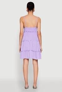 Womens Crepe Knit Tiered Midi Dress, Purple, Size S