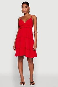 Womens Crepe Knit Tiered Midi Dress, Red, Size L
