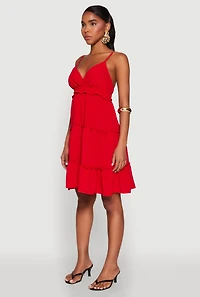 Womens Crepe Knit Tiered Midi Dress, Red, Size L
