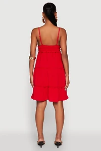 Womens Crepe Knit Tiered Midi Dress, Red, Size L