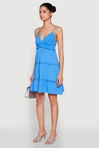 Womens Crepe Knit Tiered Midi Dress, Blue, Size S