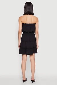 Womens Strapless Smocked Tiered Mini Dress, Black, Size S