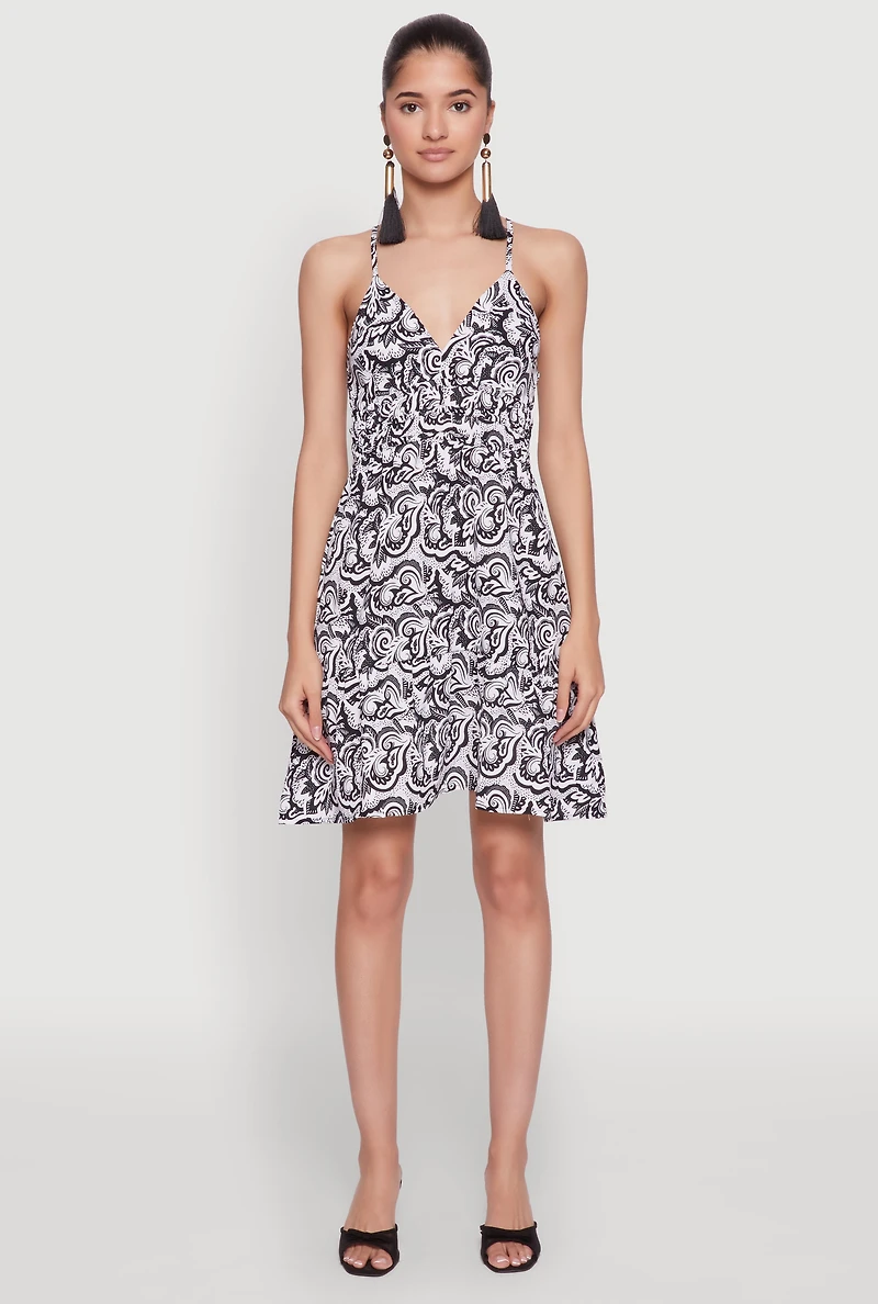 Womens Chic Sleeveless Empire Waist V Neck Dress, Multi,