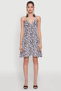 Womens Chic Sleeveless Empire Waist V Neck Dress, Multi,