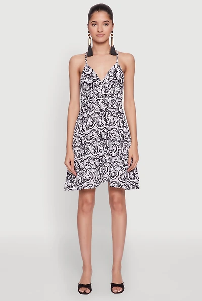 Womens Chic Sleeveless Empire Waist V Neck Dress, Multi, Size S