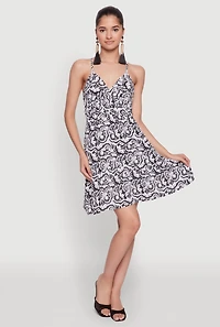 Womens Chic Sleeveless Empire Waist V Neck Dress, Multi, Size S