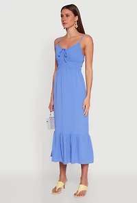 Womens Tie Front Keyhole Flounce Hem Maxi Dress, Blue, Size M