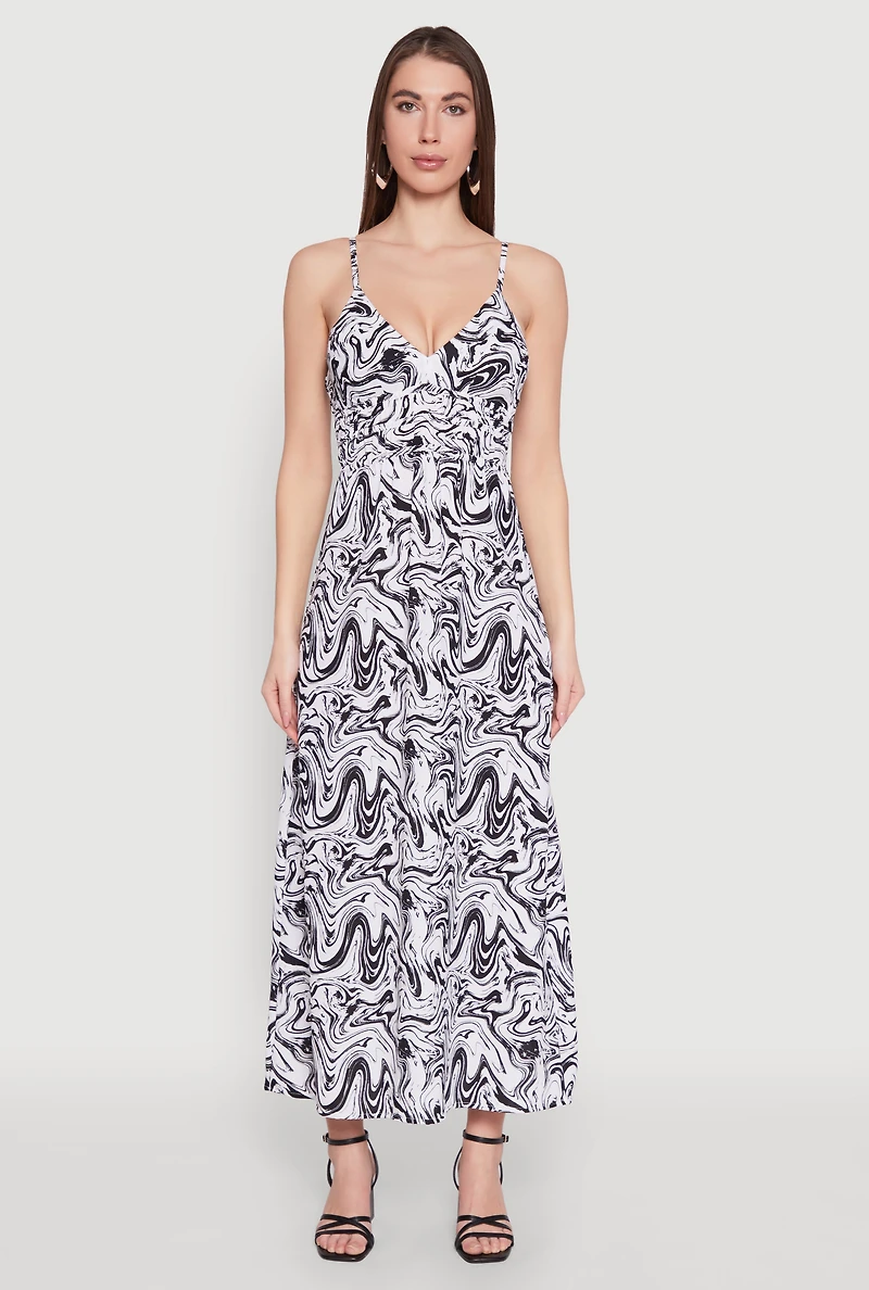 Womens Swirl Print Empire Waist Maxi Dress, Multi, Size S