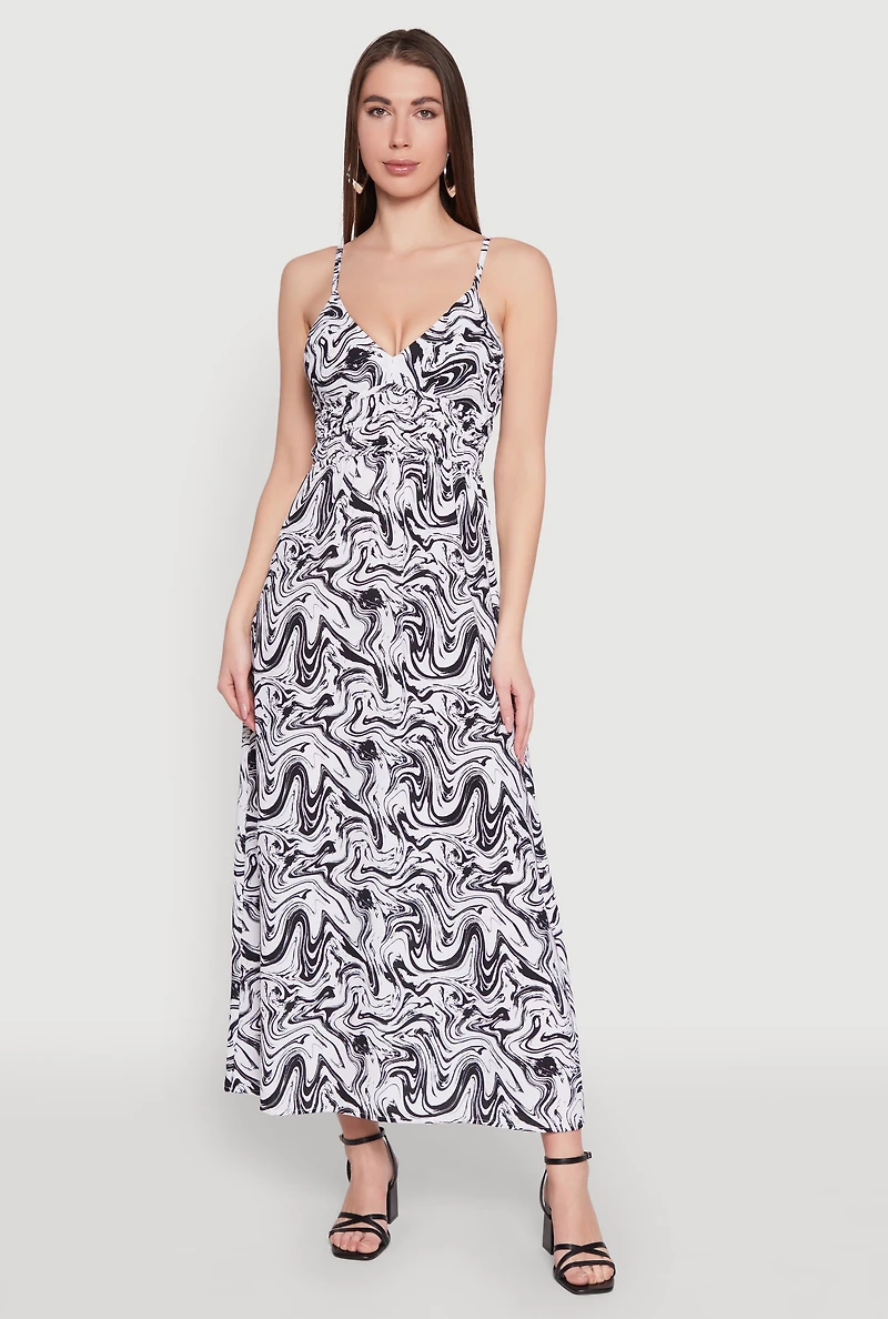 Womens Swirl Print Empire Waist Maxi Dress, Multi, Size S