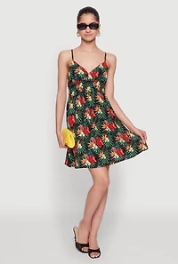 Womens Floral Tropical Print Sleeveless Sundress with V Neck, Multi, Size XL