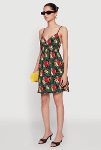 Floral Tropical Print Sleeveless Sundress with V Neck