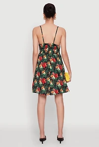 Floral Tropical Print Sleeveless Sundress with V Neck