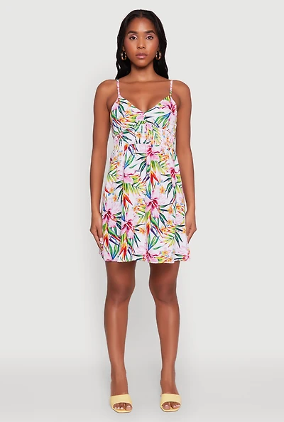 Womens Tropical Floral Sleeveless Sundress, Multi, Size L